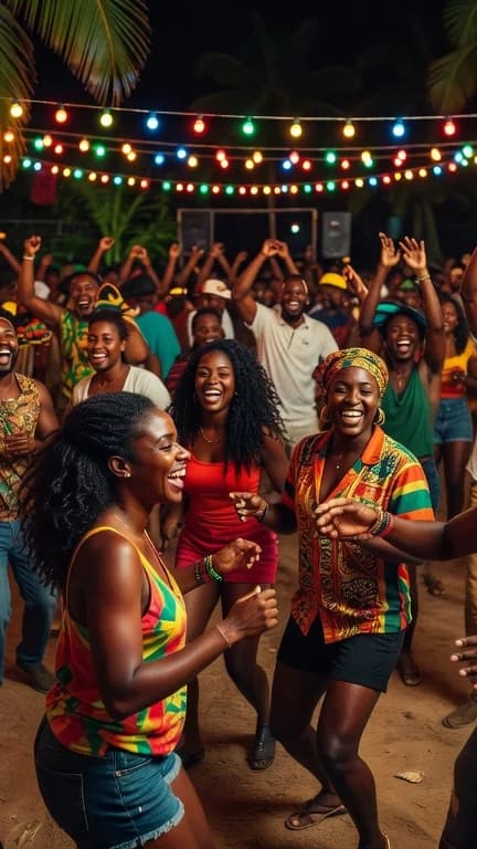 Tourists dancing with locals at a Kingston dancehall party