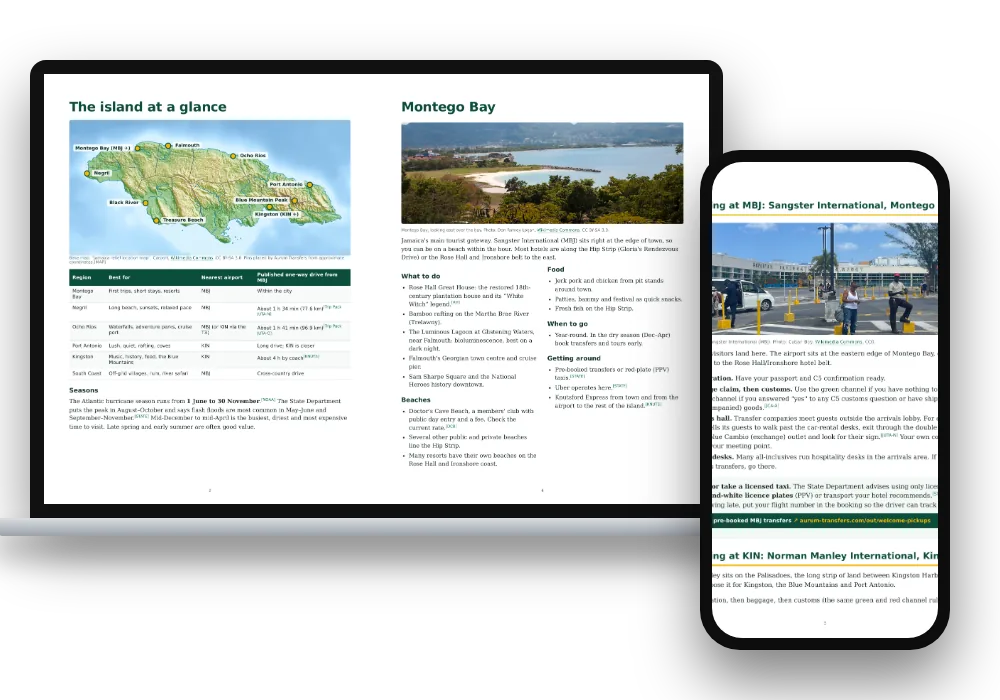 Aurum Jamaica guides on a laptop and phone