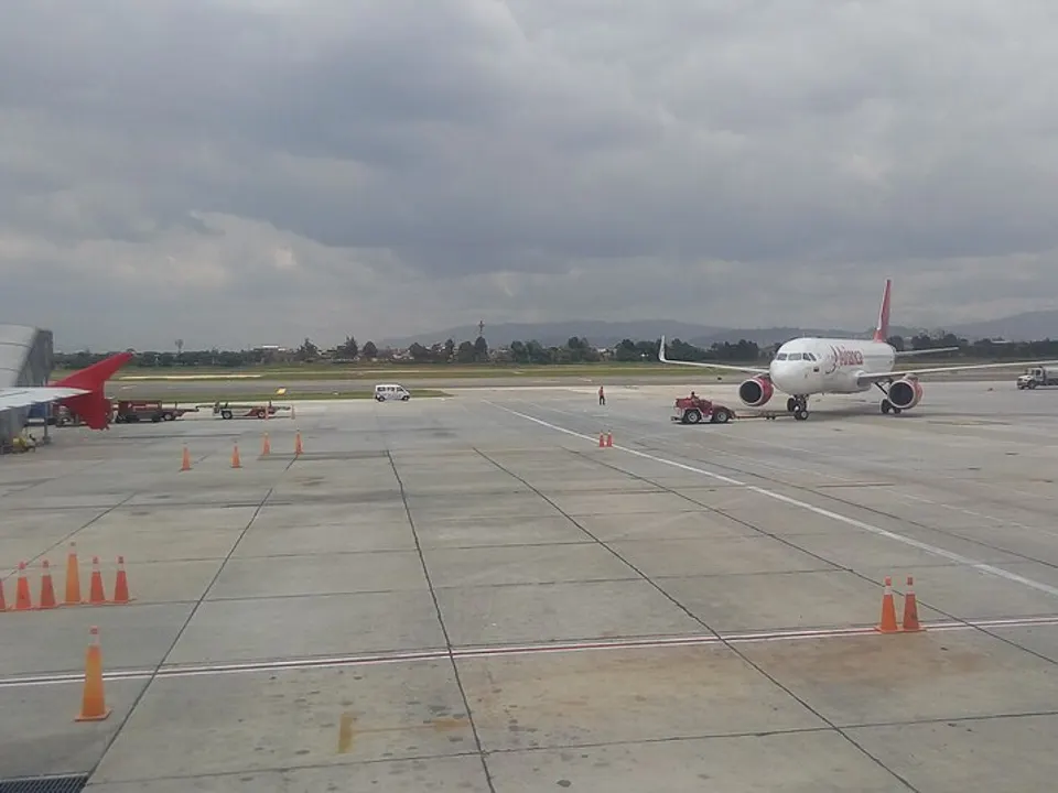 An airliner parked on the apron at Bogotá airport