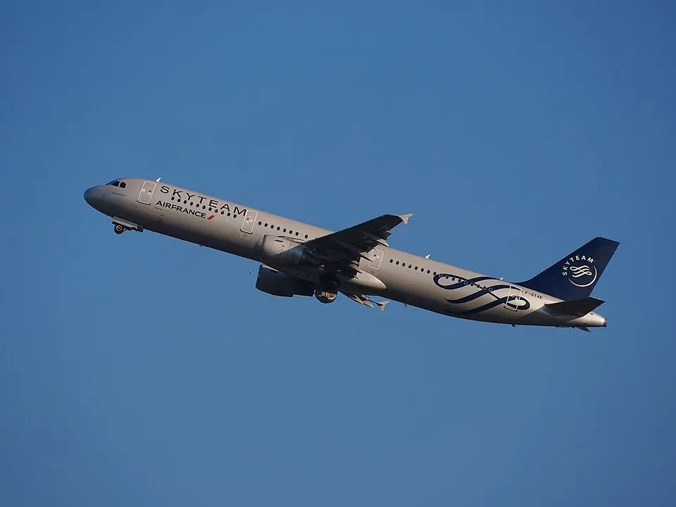 A passenger jet taking off from a runway
